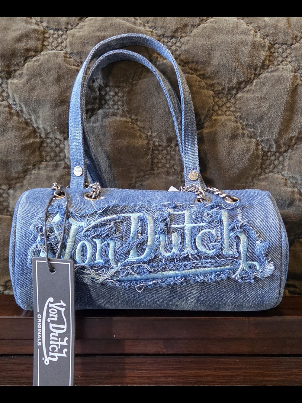 NWT Von Dutch Y2K Blue Denim Barrel Bag Purse